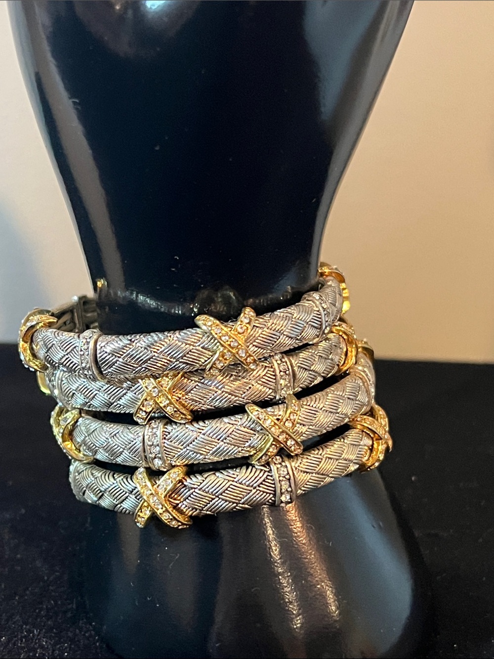 Gold and Silver Braided Statement Bangle Bracelet Set